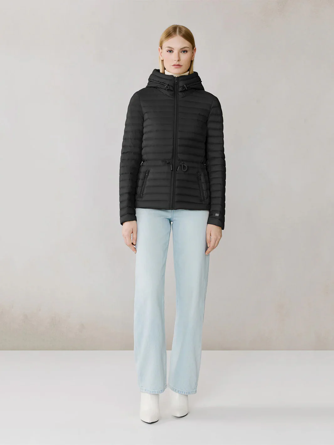 Ayleen Packable Down Cinch-Waist Jacket in Black - Image 2