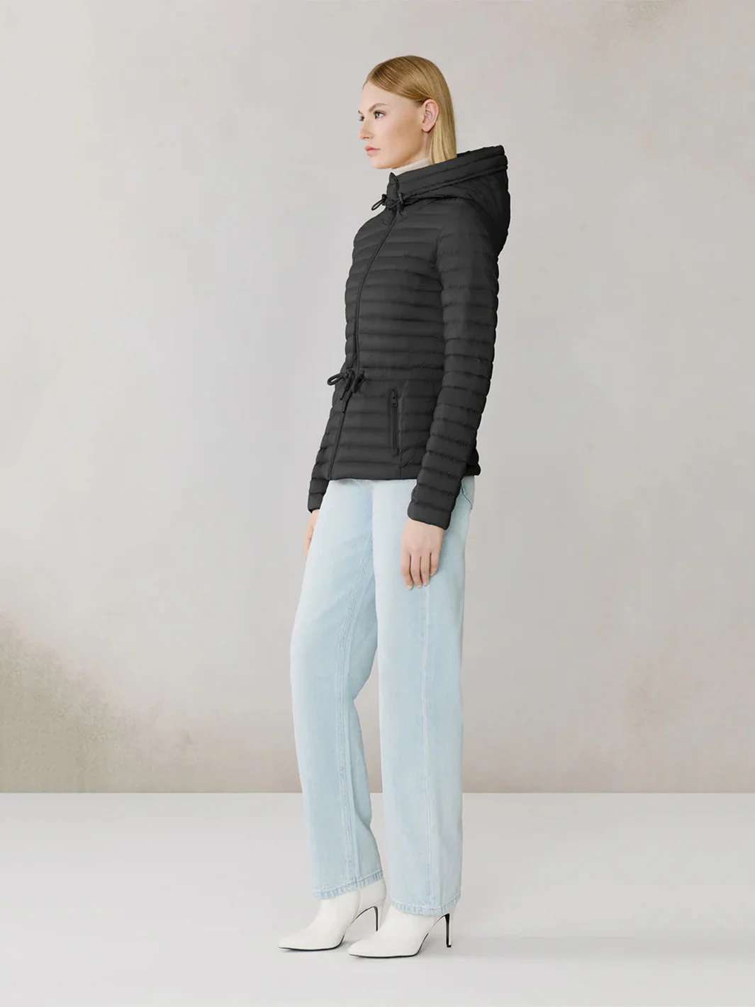 Ayleen Packable Down Cinch-Waist Jacket in Black - Image 3