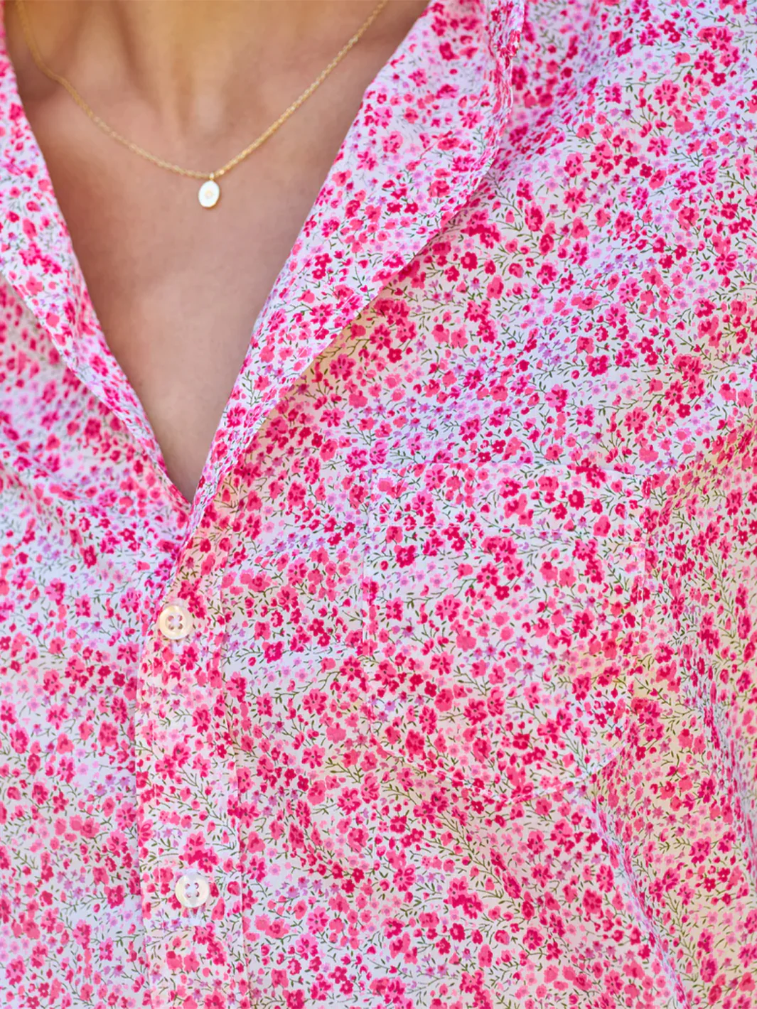 Eileen Relaxed Button-Up Shirt in Pink Flowers - Image 2