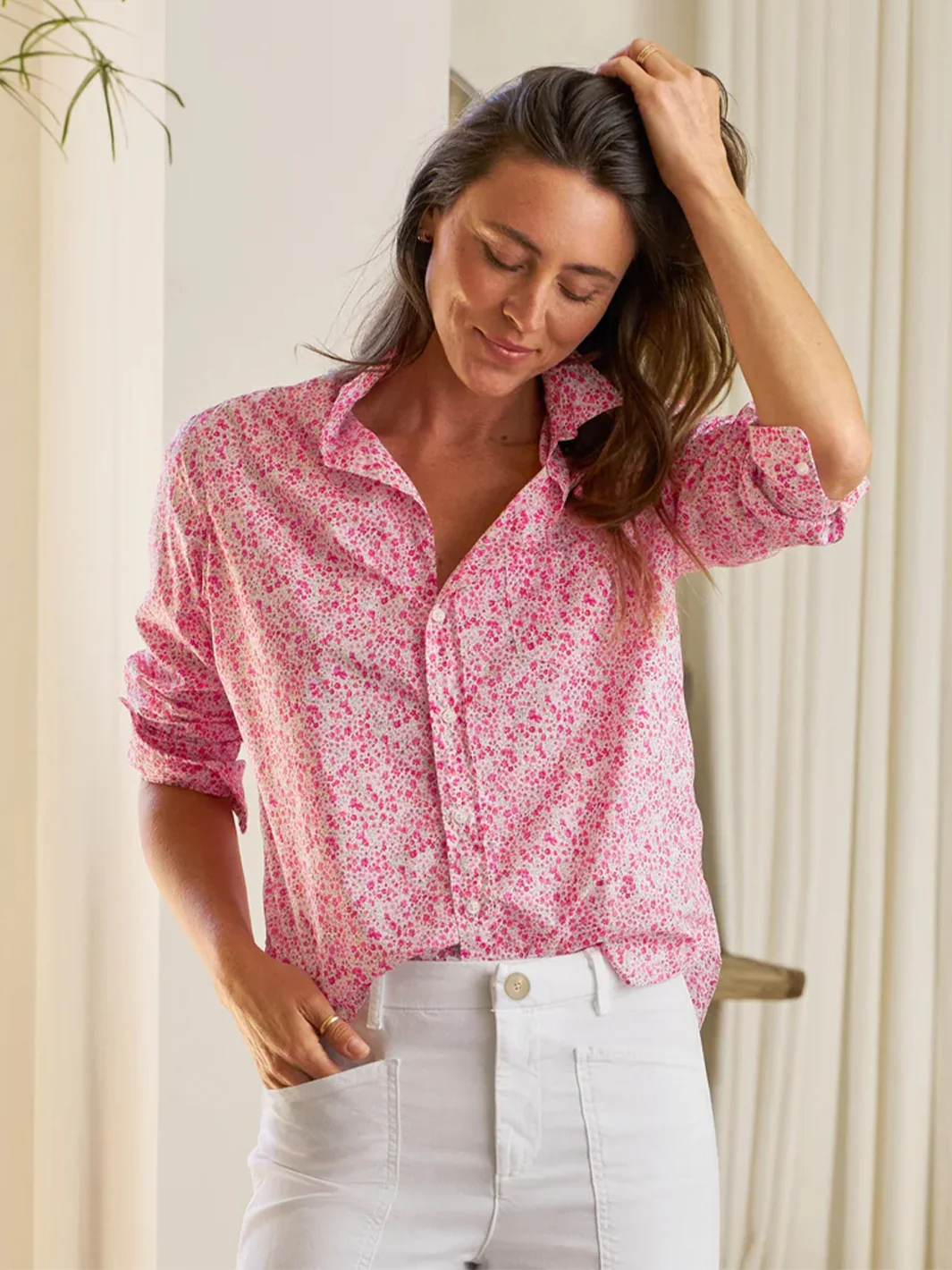 Eileen Relaxed Button-Up Shirt in Pink Flowers - Image 4