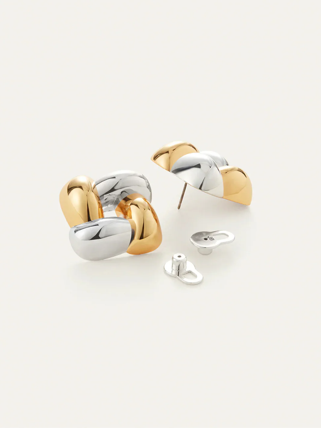 Medium Woven Square Earrings in Silver/Gold - Image 3