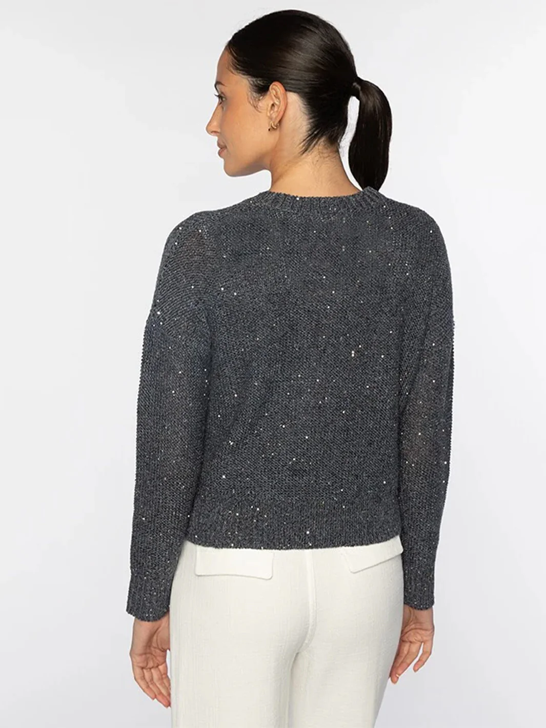 Sequin Vee Cardigan in Indigo - Image 2