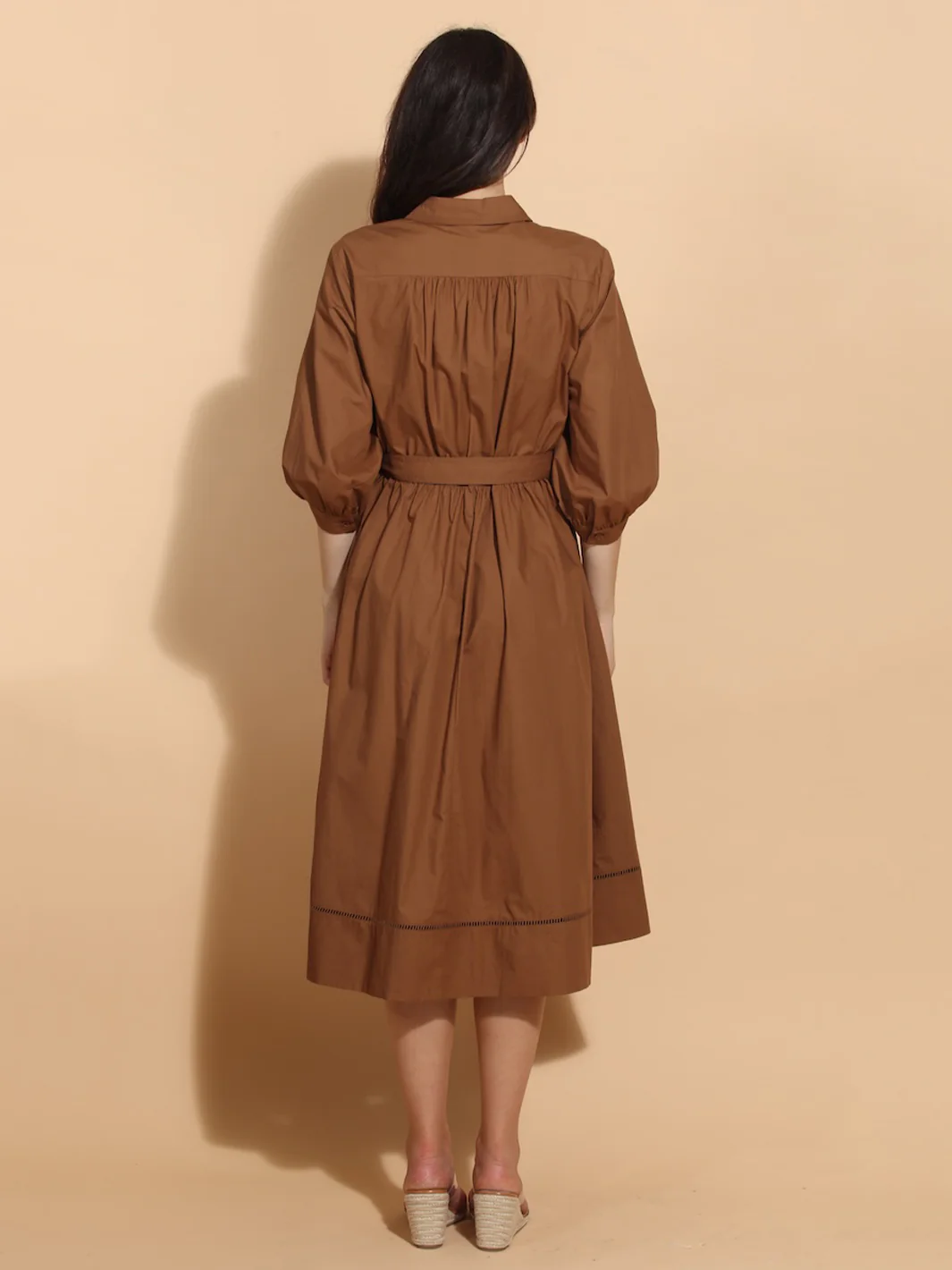 Shirt Dress w/Ruching in Brown - Image 3
