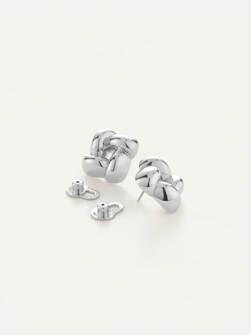 Small Woven Square Earrings in Silver - Image 3