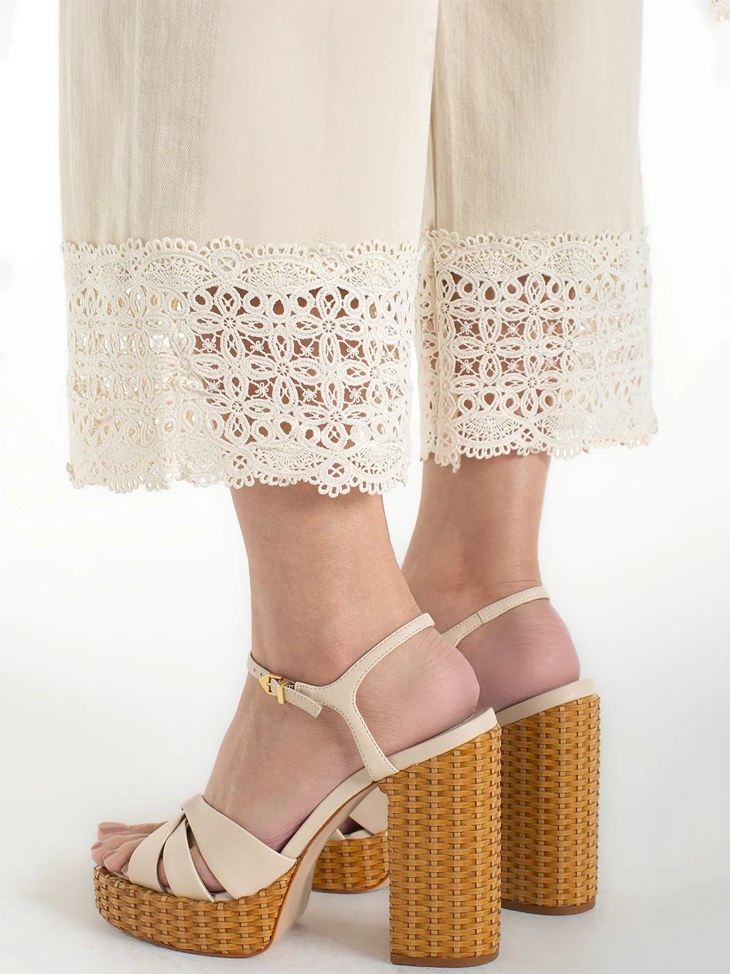 Stride Wide Leg With Lace Trim in Ecru - Image 3