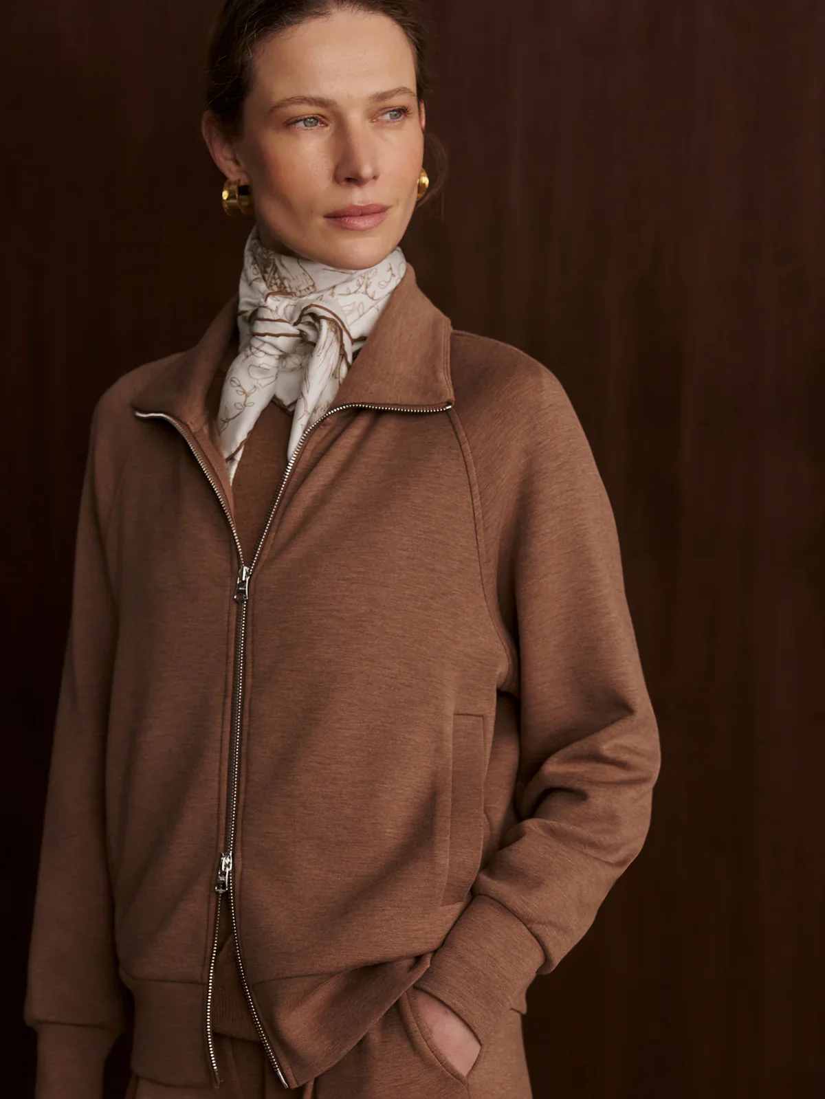 Tyde Zip Through Sweat in Golden Bronze Marl