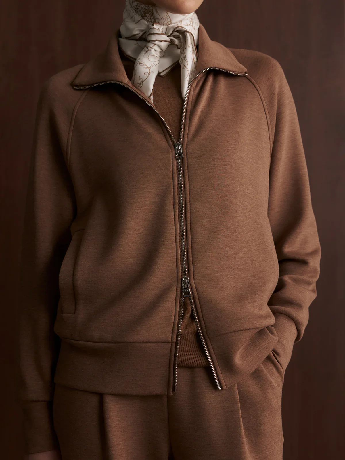 Tyde Zip Through Sweat in Golden Bronze Marl - Image 2