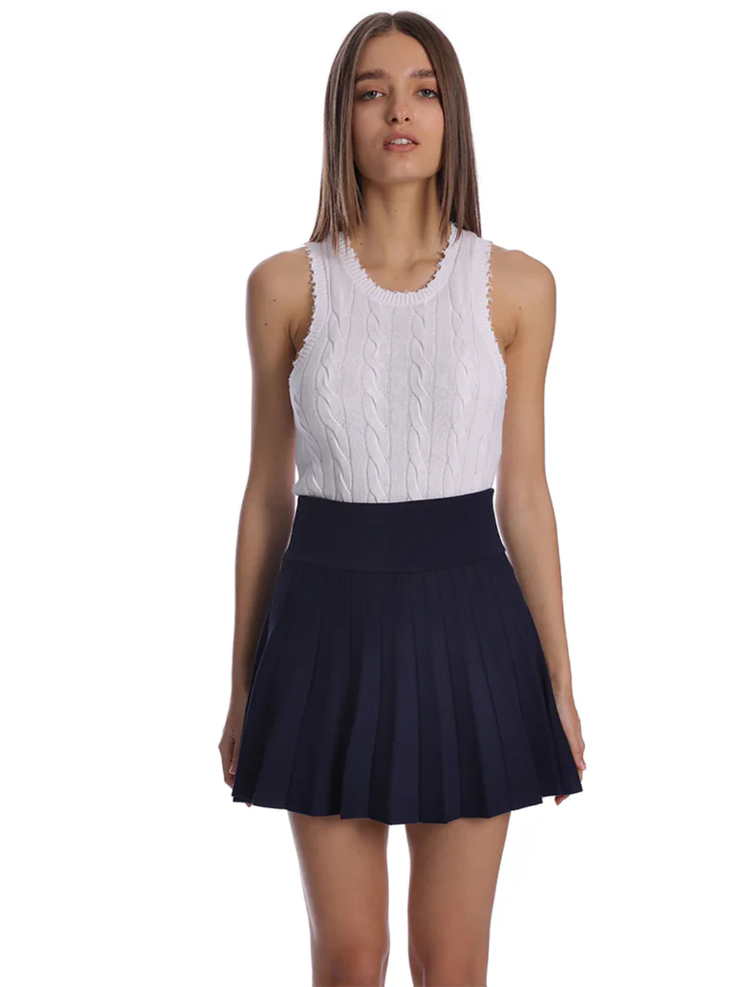 Viscose Pleated Skort in Navy - Image 2